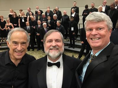 Three Barbergators members, Mike, Wayne and Steve, take a selfie before singing on stage at International convention.